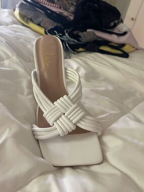 Lulu's White Woven Knot Slide Mules